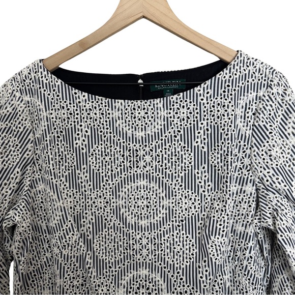 Lauren Ralph Lauren 14 HEAVILY Embroidered Flutter Short Sleeve Striped Spring - Picture 2 of 13